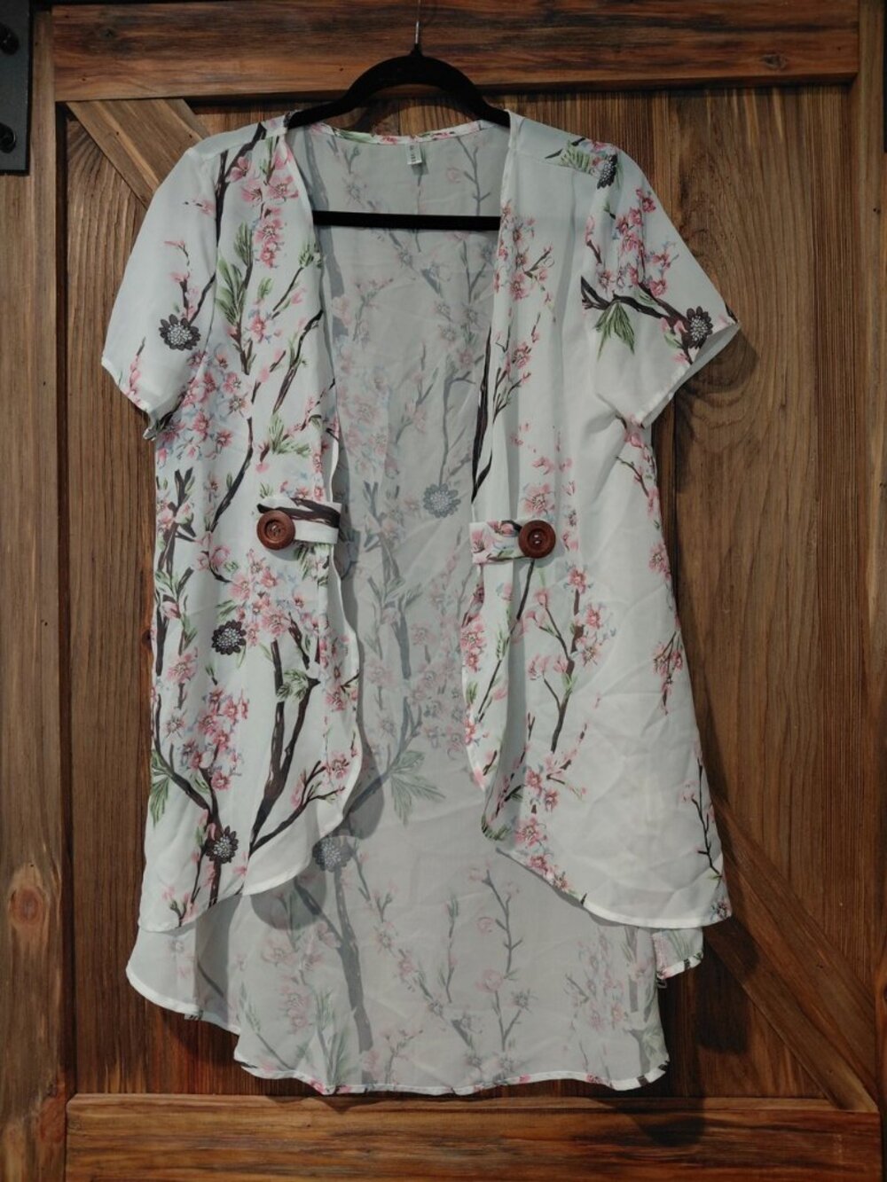 DressFo Womens XXL Floral Kimono Cardigan White Pink Sheer Short Sleeve NWOT